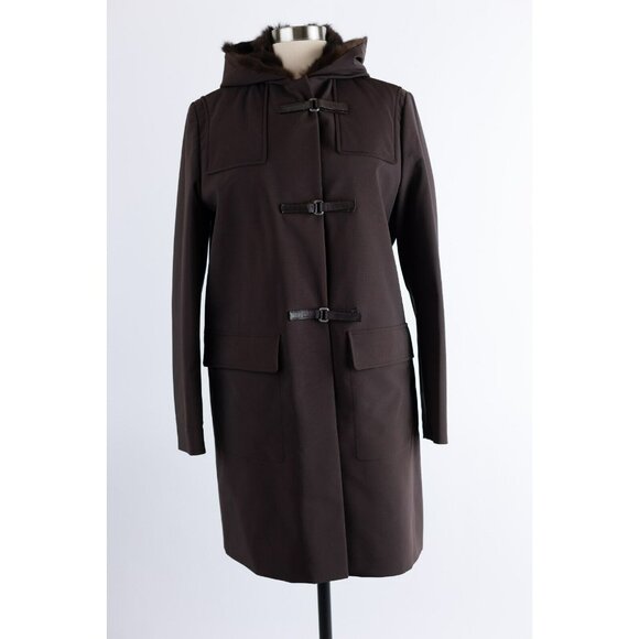 $5,900 Prada Fur Lined Coat SZ 44 Large Brown/Purple MINT